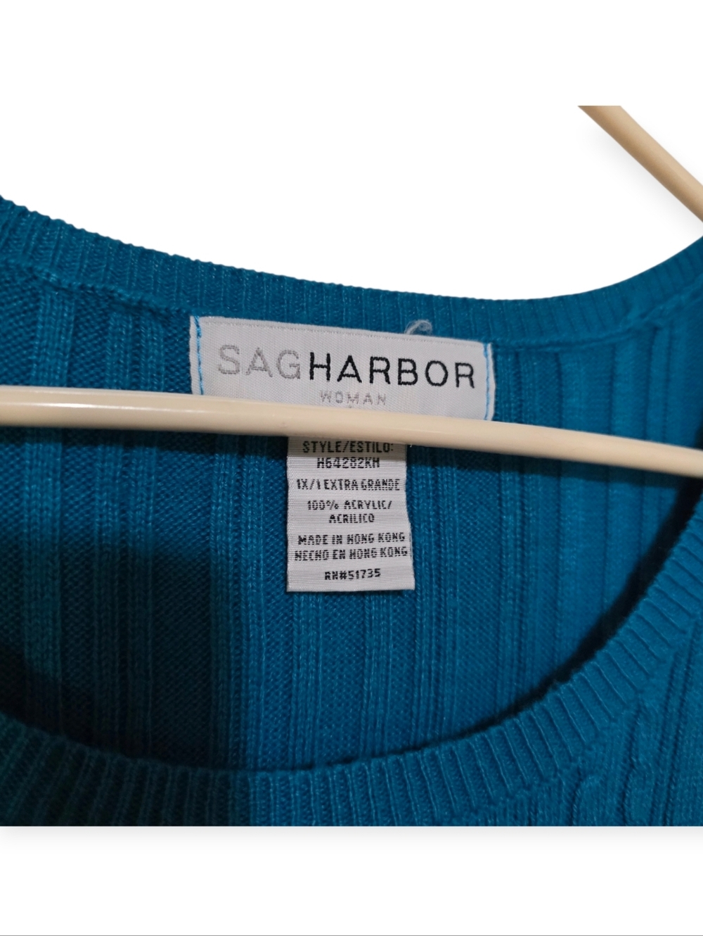 Sag Harbor Woman Teal Cable Knit Sweater Top Size 1X Short Sleeve Classic - Picture 3 of 4